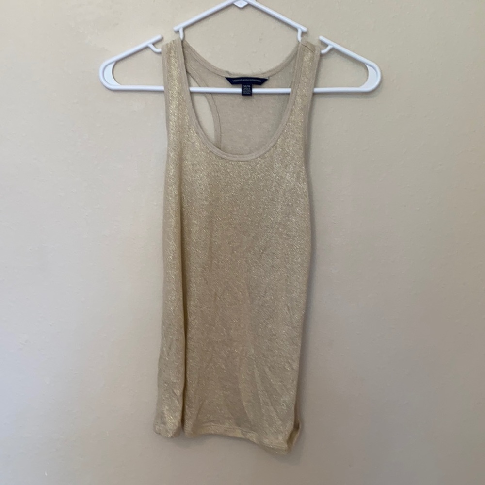 NWOT XS tan and gold shimmer sparkly tank top